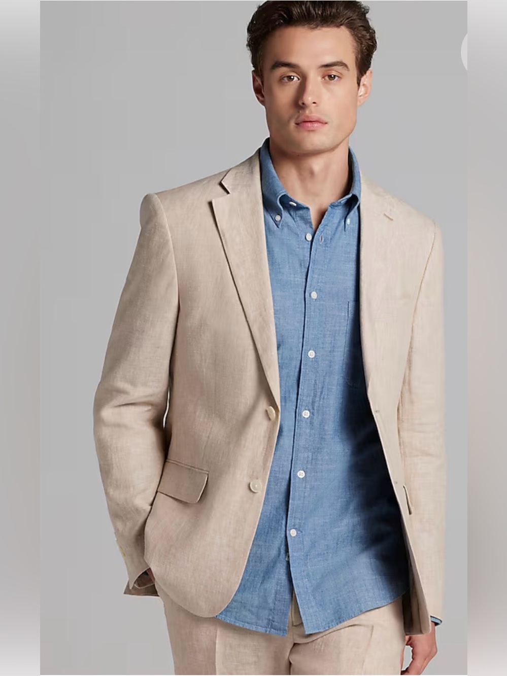 Tommy Hilfiger Modern Fit 100% Linen Suit Jacket Color Tan Solid Size 42R
